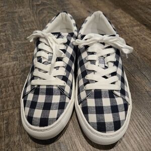 J. Crew Road Trip Navy Gingham Sneakers, Size 7
